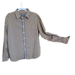 Knox & lane slim fit button front mens plaid shirt mustard yellow navy blue L